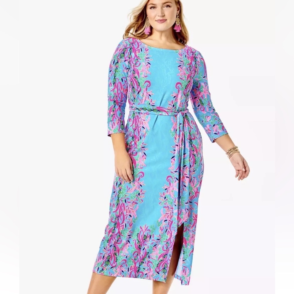 Lilly Pulitzer Carabella Midi Dress ChillyLilly Women’s XL Seaweed Samba Blue